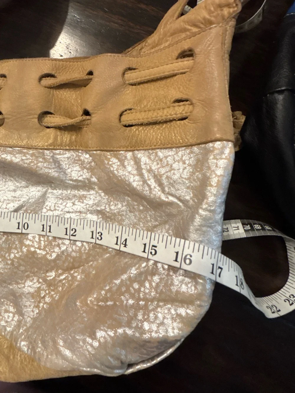 Foley + Corinna Beige Tan Leather Shoulder Bag with Textured Shine